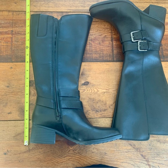 NATURALIZER DALE BLACK LEATHER RIDING BOOTS SIDE ZIPPER BLOCK HEEL WIDE CALF - Picture 5 of 9